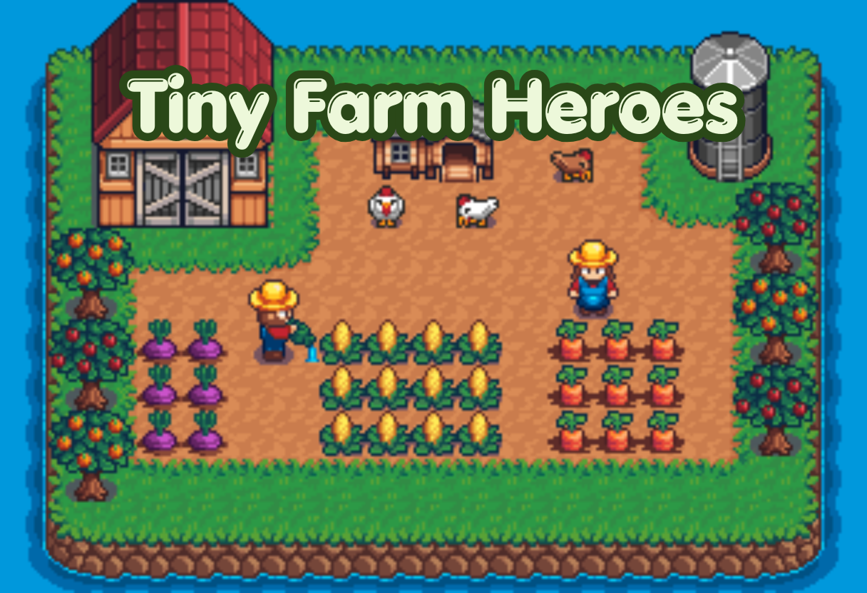 Tiny Farm Heroes - two children harvesting crops on a sunny farm